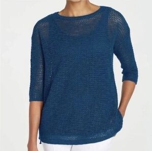 J. Jill Open Knit Linen Cotton Blend Tunic Top Blue Size 3X